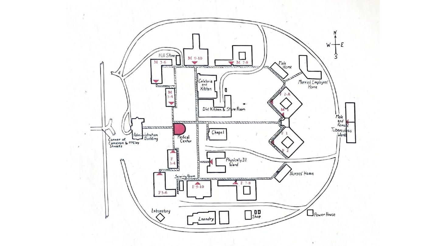 Map of Pennsylvania State Lunatic Hospital ca 1950.