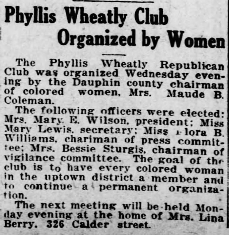 Phyllis Wheatley Club Organized by Women