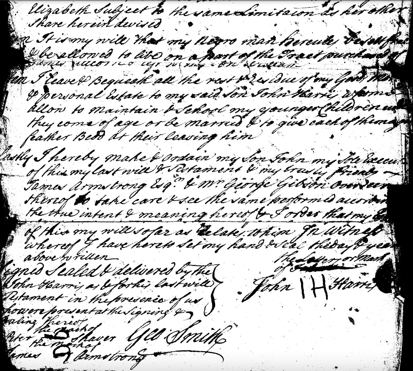 The Will of John Harris, Sr.
